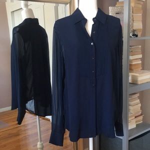 Vince High-Low Pleated Blouse in Blue